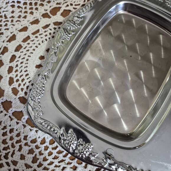 Vintage Silver Toned Serving Tray with Folding Handles Made in Hong Kong - Picture 7 of 8